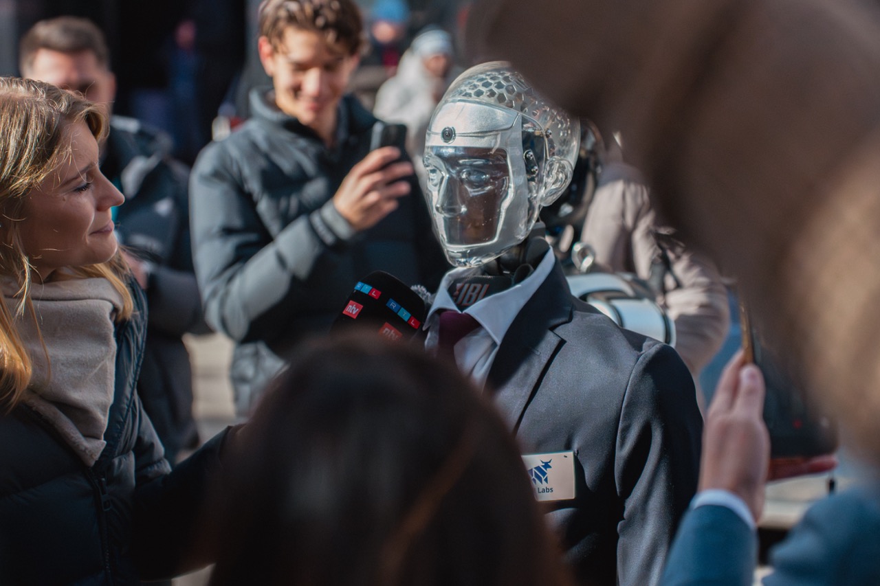 Robot giving an interview